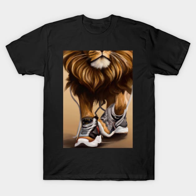 Lion wearing Sneakers T-Shirt by maxcode